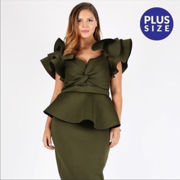 Olive Green Plus Size Ruffle Dress - Picture 1 of 1